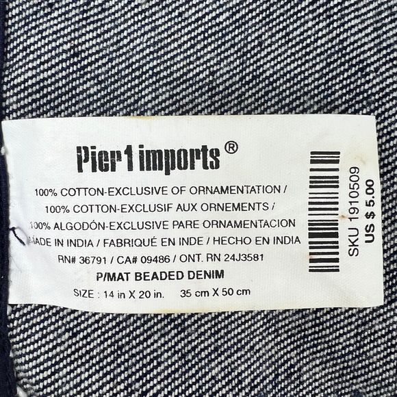 Pier 1 Placemats Set Of 9 Denim Beaded Fringe Country Boho Western Flaws - Picture 4 of 13